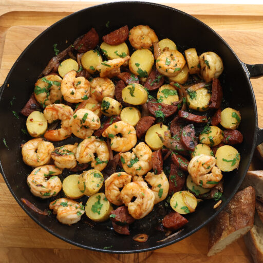 shrimp, chorizo and potatoes